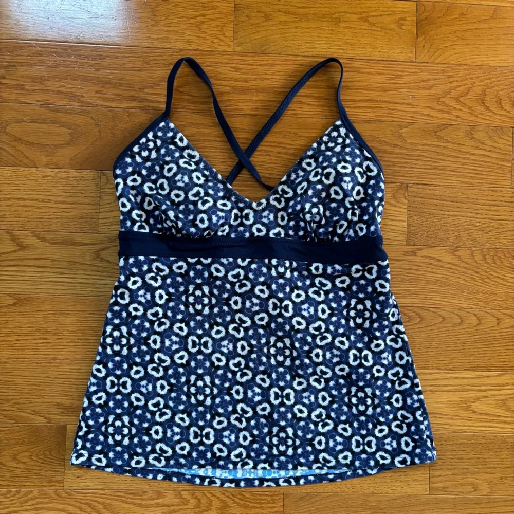 Lands' End Blue and White Patterned Tankini Top